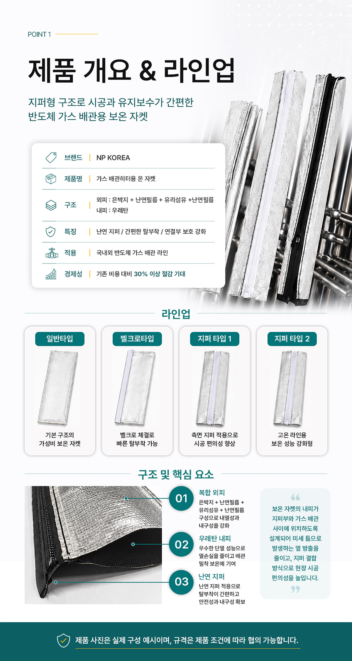 NP 가스 배관 히터용 보온 자켓